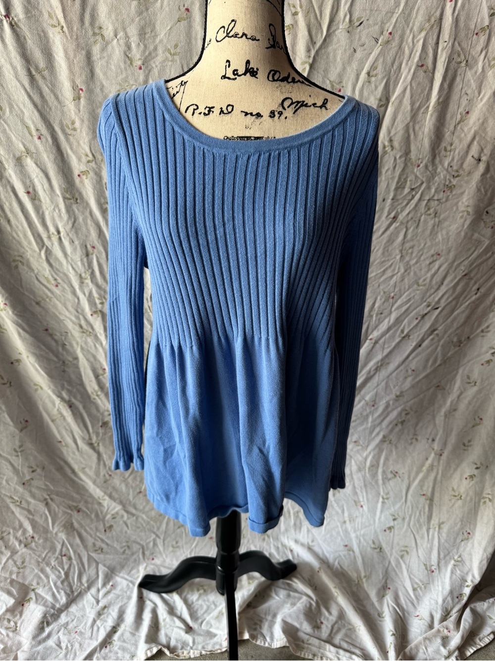 Blue Ribbed Knit Peplum Sweater Top - Women